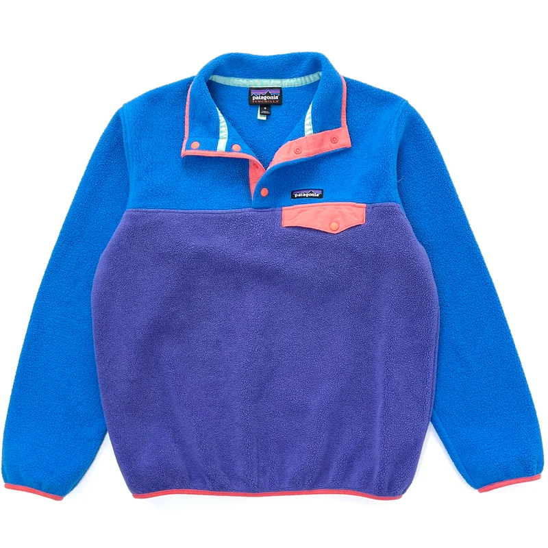 2023 Patagonia Womens Color-Block Synchilla Snap-T, Blue & Purple (M)