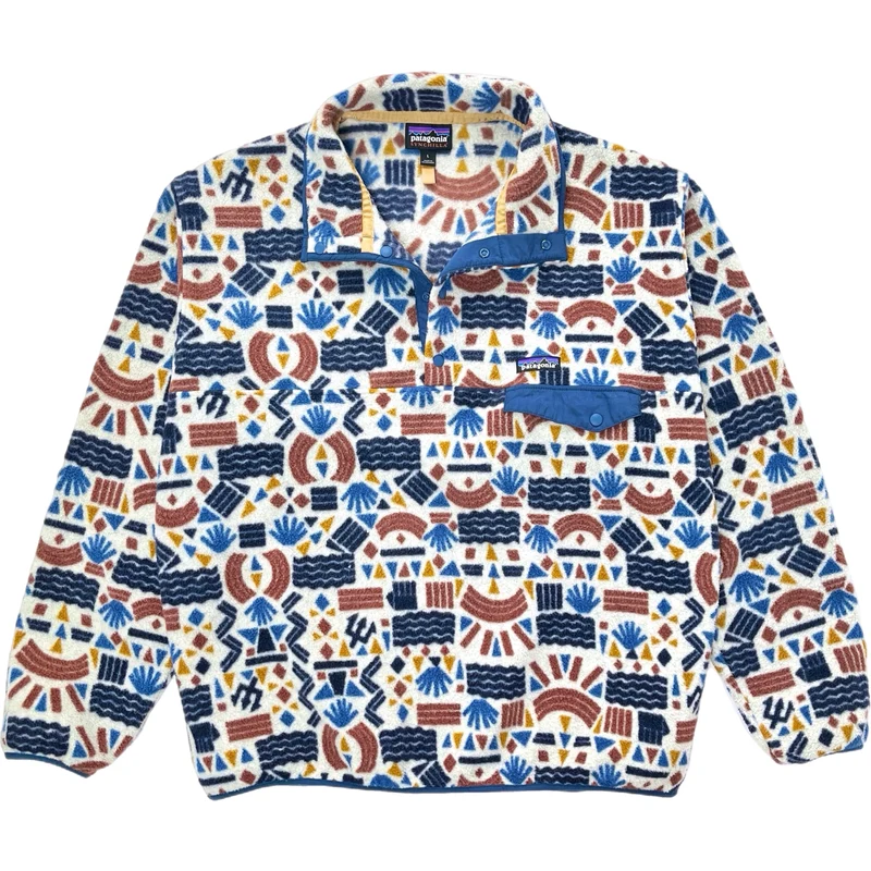 2019 Patagonia Printed Synchilla Snap-T, Protected Peaks: Multi Big (L/XL)