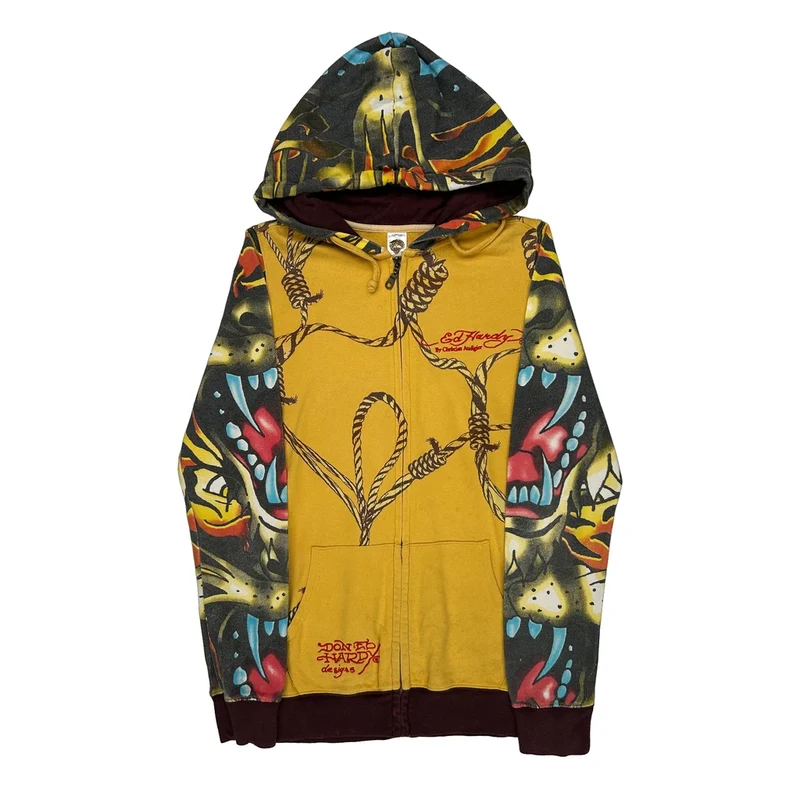 Ed Hardy Graphic Hoodie - Medium Yellow Cotton