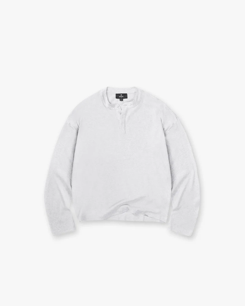 Initial Henley Waffle Long Sleeve T-Shirt - Ice Grey Marl