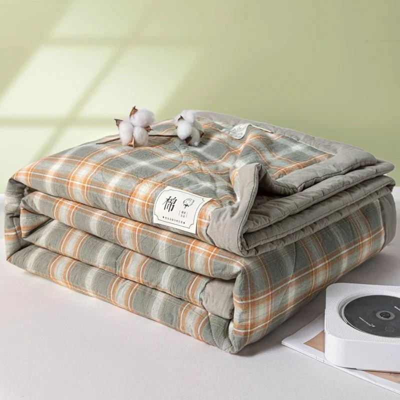 Quilted Cotton Summer Duvet - Soft Plaid Comforter for Single, Twin, Queen Size
