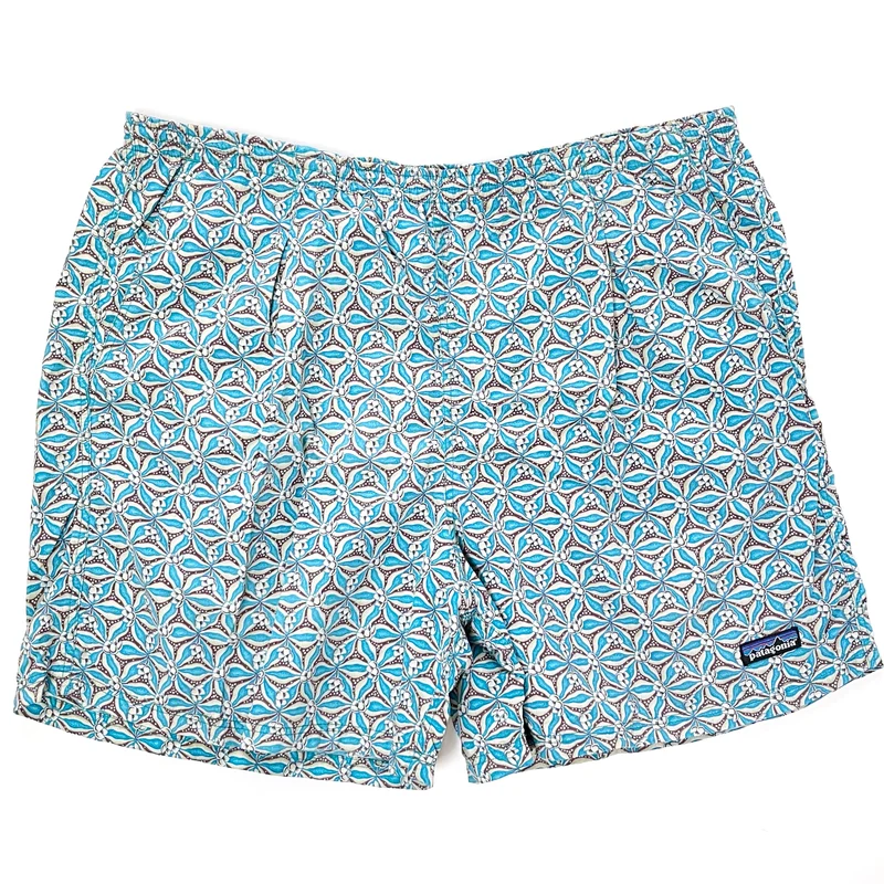1996 Patagonia 5” Pleated Printed Nylon Baggies Shorts, Lotus: Reef Green (XL)