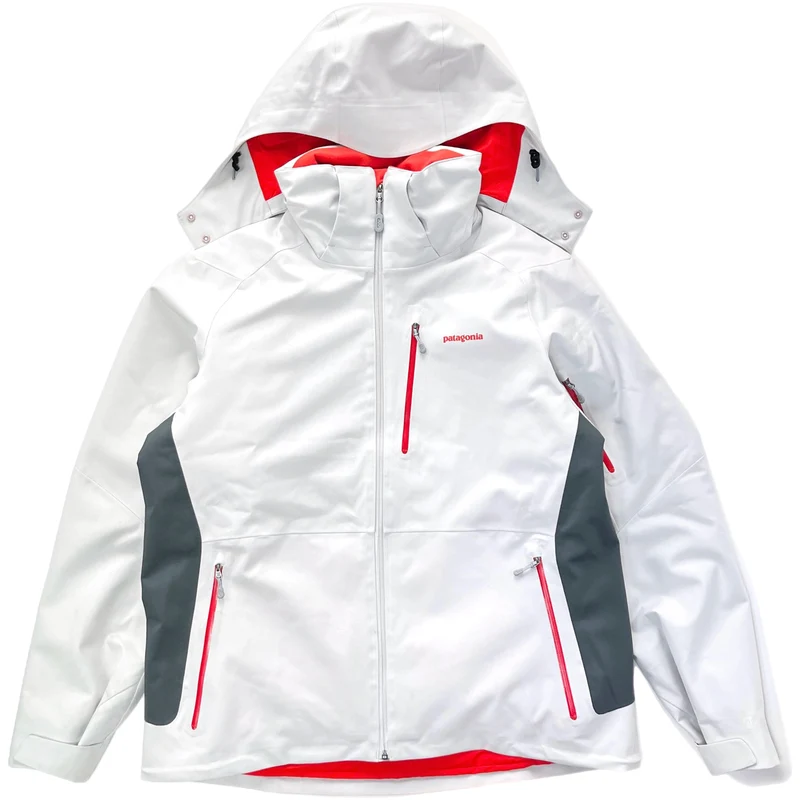 2008 Patagonia Mens Powder Bowl Snow Jacket, Light Grey / Charcoal / Red (XL)