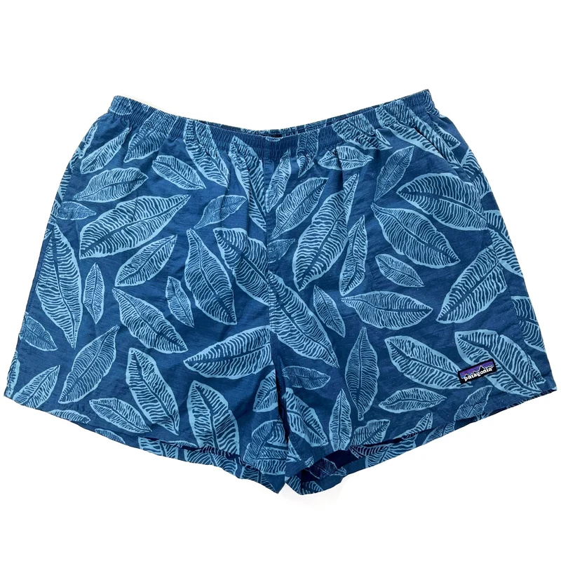 2005 Patagonia Mens 5” Printed Nylon Baggies Shorts, Leaf Print: Blue (XL)