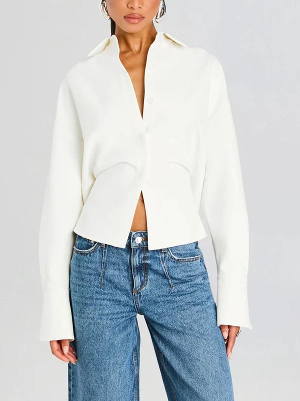 Damira - Draped Crepe Button Shirt