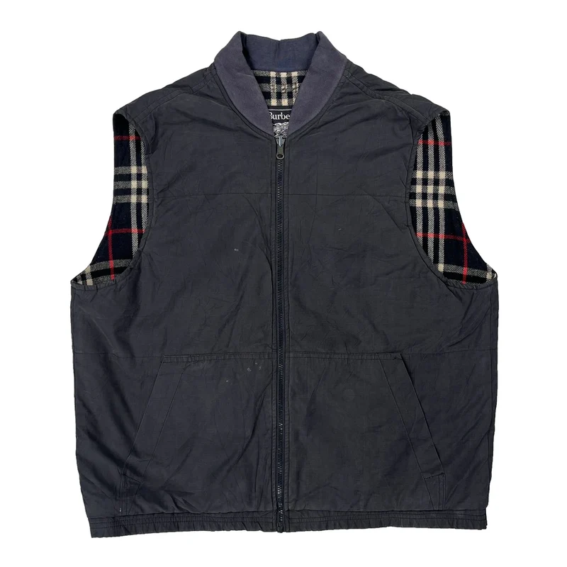 Burberry Checked Vest - XL Gray Cotton
