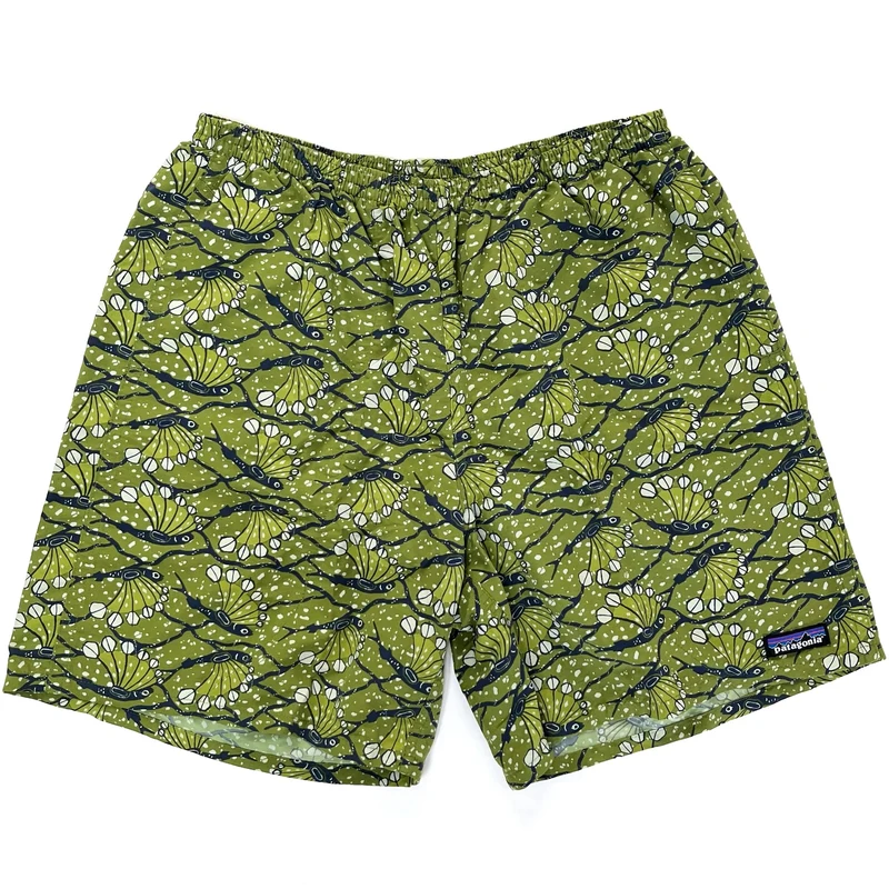2018 Patagonia Mens 7” Printed Nylon Baggies Shorts, Hexy Fish: Green (M)