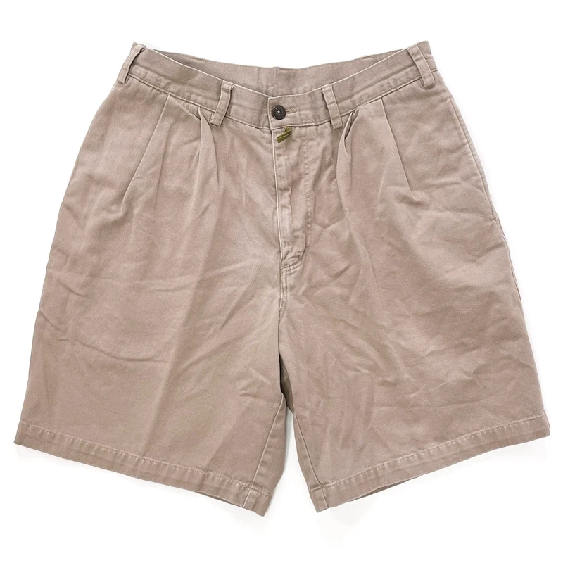 1998 Patagonia Mens 8.5” Pleated Organic Cotton Field Shorts, Light Brown (32)