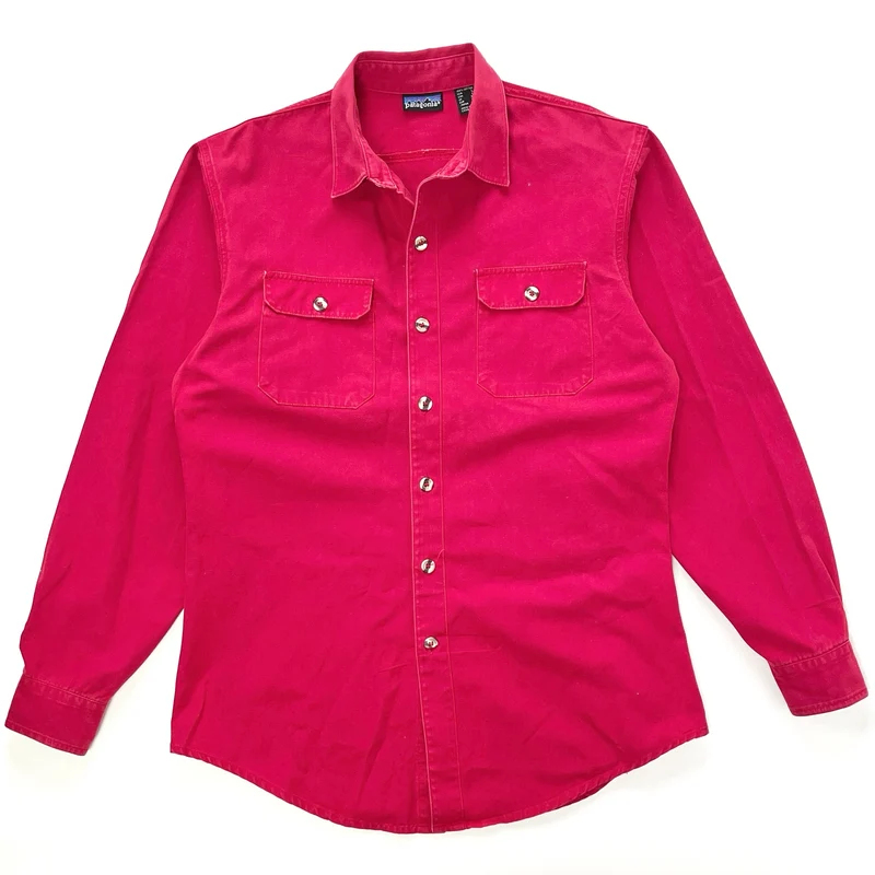 1980s Patagonia Original Garment Dyed Cotton Canvas Shirt, Red (L)