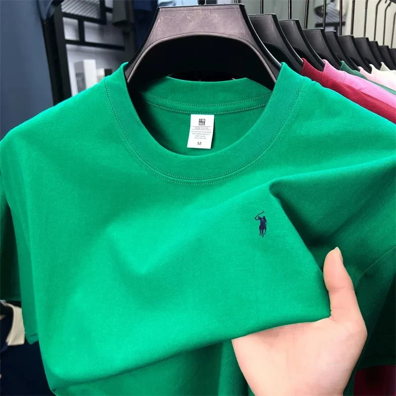 Polo shirt van 100% katoen - Hoogwaardige zomerse designer top met korte mouwen en pony-borduurwerk, geschikt voor casual golf- en herenkleding.