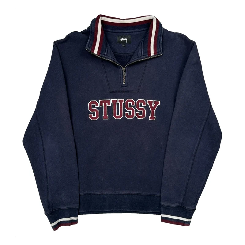 Stussy College 1/4 Zip - Large Navy Cotton