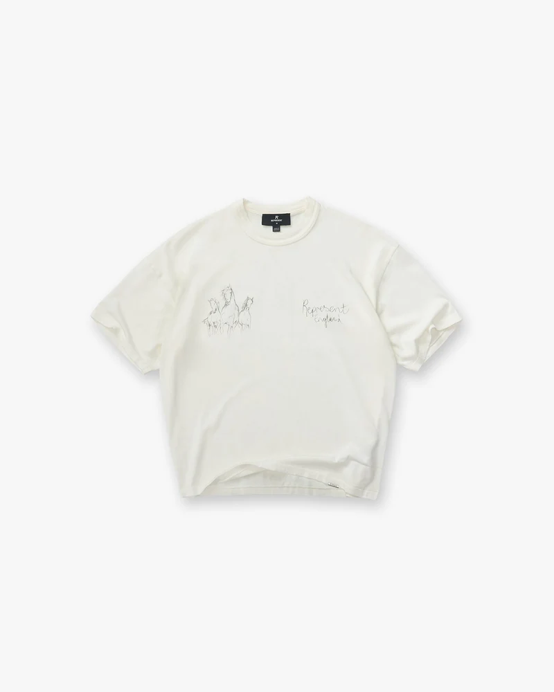 Hand Drawn Horses T-Shirt - Flat White