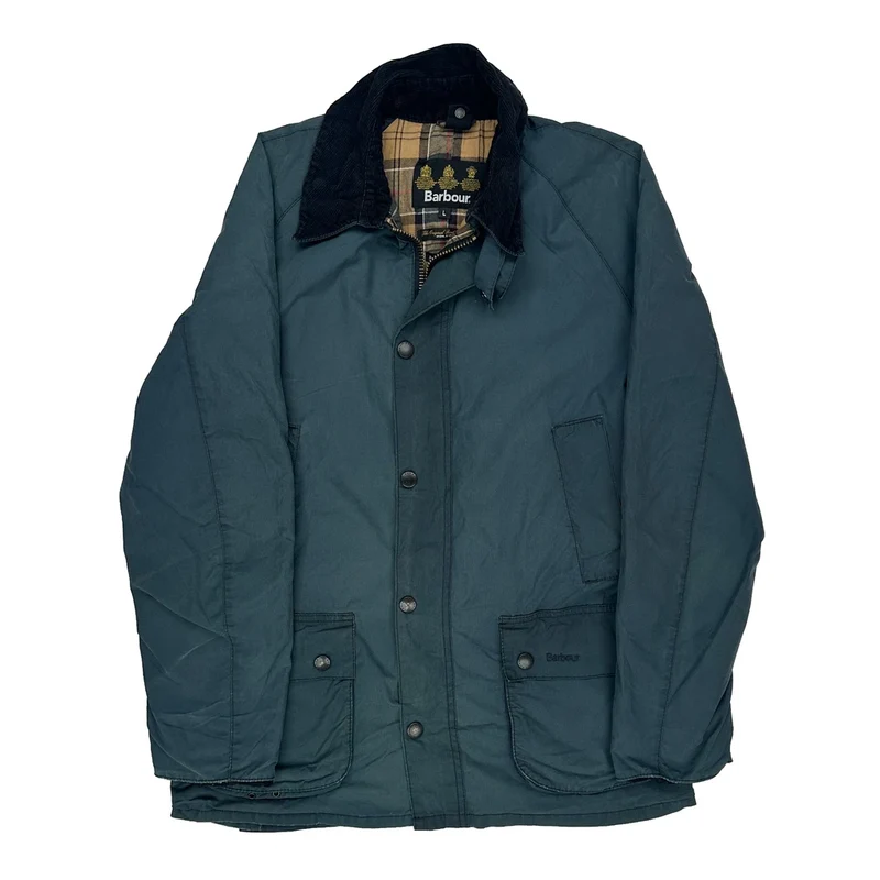 Barbour Checked Wax Jacket - Large Blue Cotton