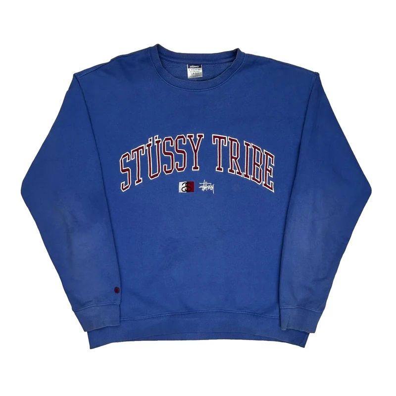 Stussy Tribe Stussy Spellout Sweatshirt - Large Blue Cotton