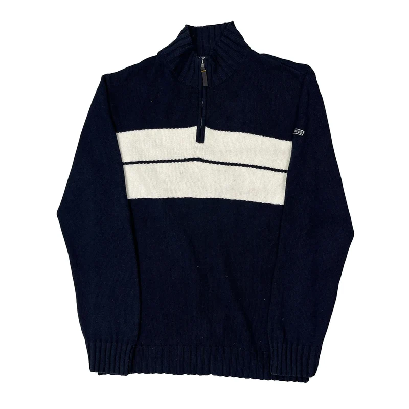 Nautica Striped 1/4 Zip - 2XL Navy Cotton