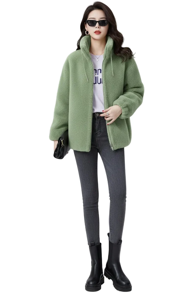 Winterse fleecejas voor dames met opstaande kraag en casual ritssluiting, lange mouwen.