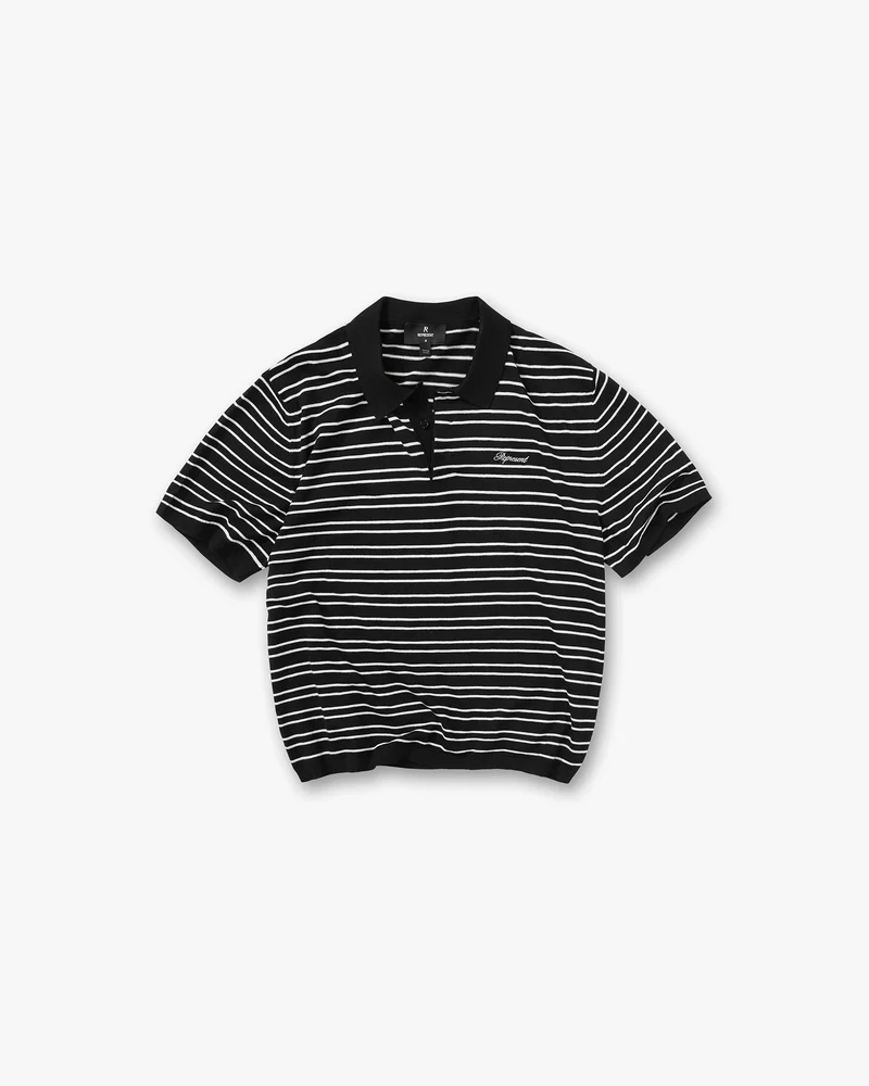 California Striped Knitted Polo - Jet Black