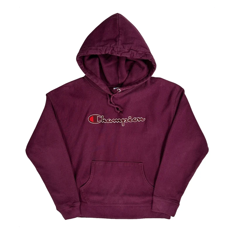 Reverse Weave Champion Spellout Hoodie - Large Burgundy Cotton