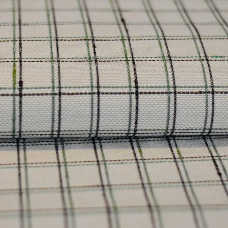 Mantelstof wol | Off white green check