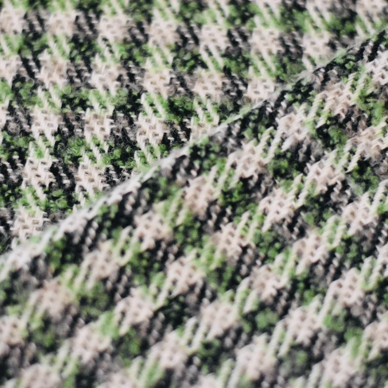 Mantelstof wol | check green off white black