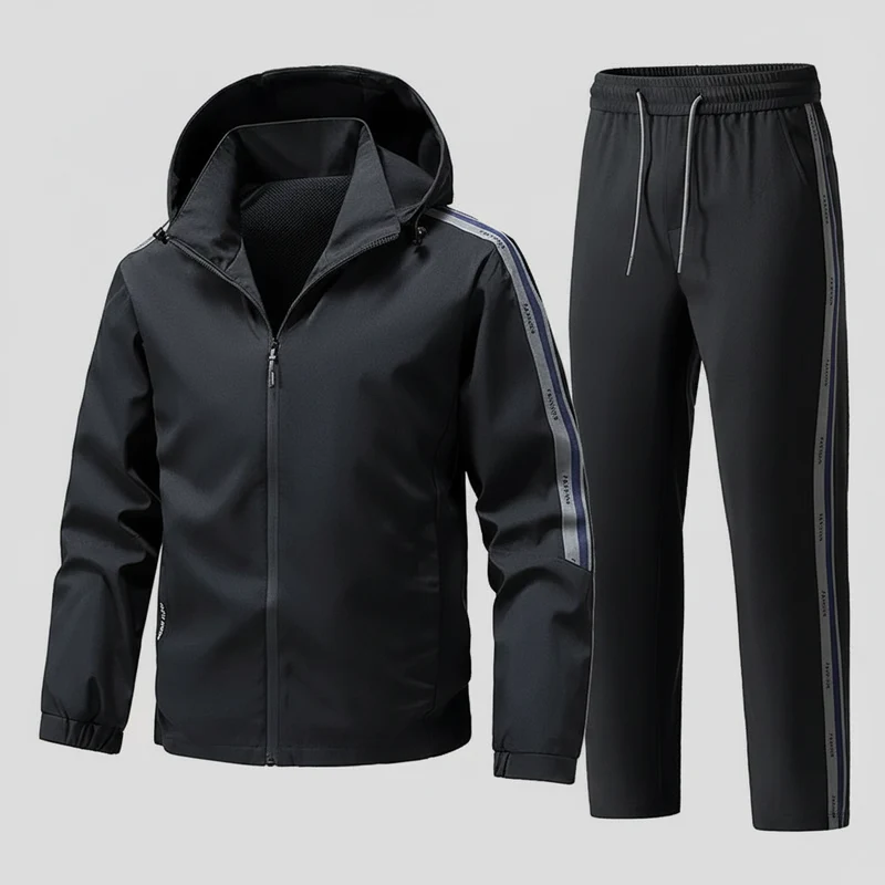 Verbeter je prestaties met onze sportieve hoodie-trainingsset voor heren.