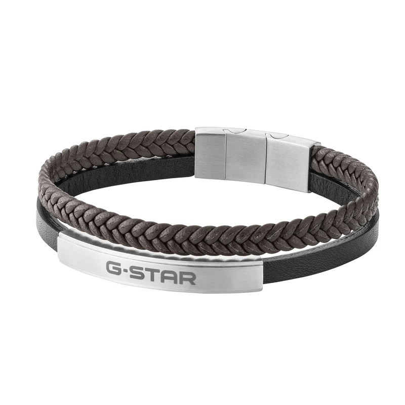 G-Star Tether02P Zilveren en Zwart Lederen Armband GSJ.109.02