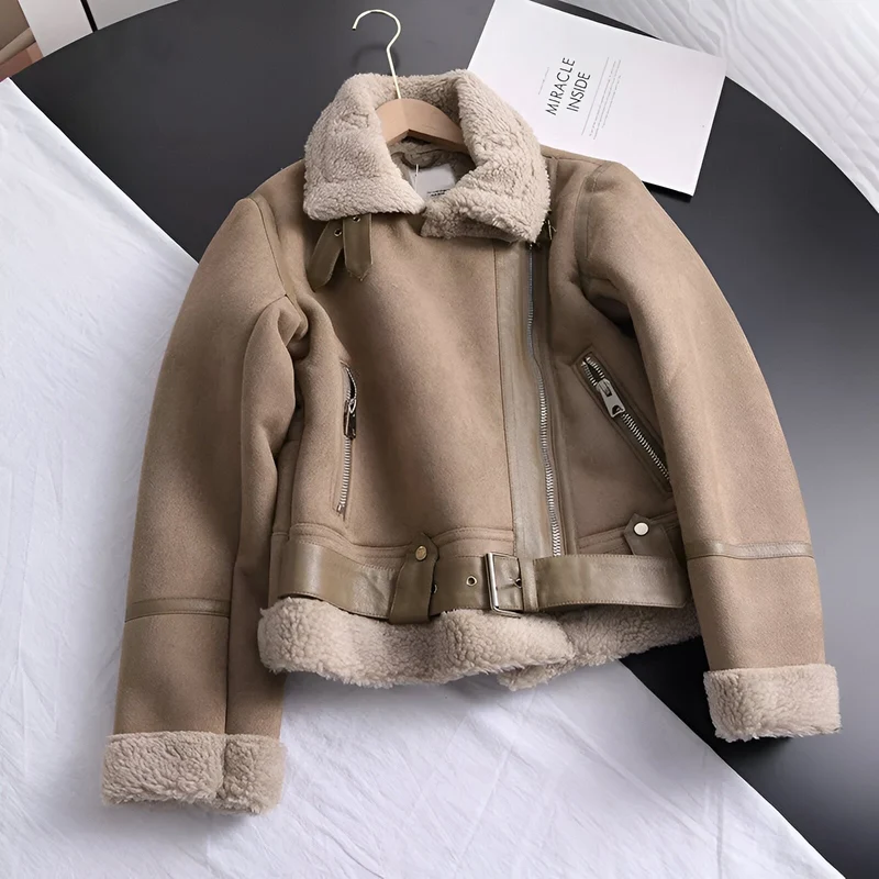 Maerelle – Women’s Oversized Biker Jacket with Warm Lining