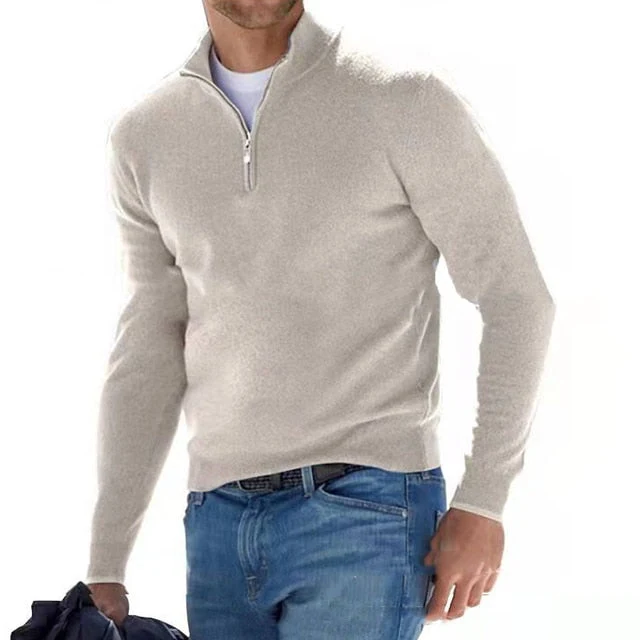 Heren Comfortabele V-hals Pullover met Rits