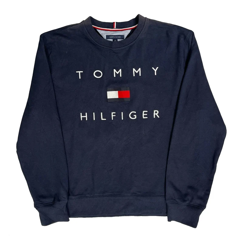Tommy Hilfiger Spellout Sweatshirt - XL Navy Cotton