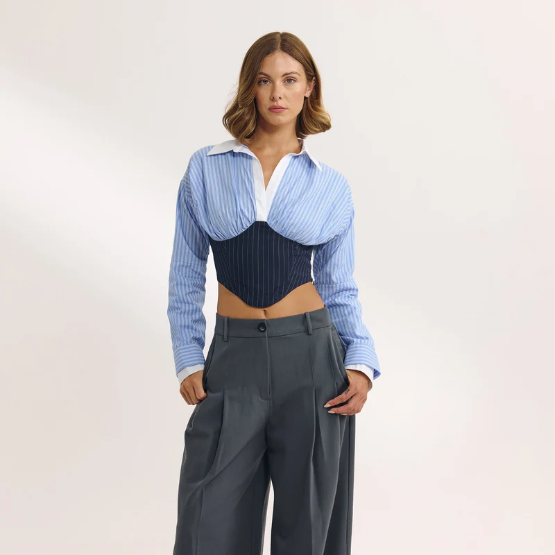 Corsetoverhemd met Lange Mouwen - Blauw