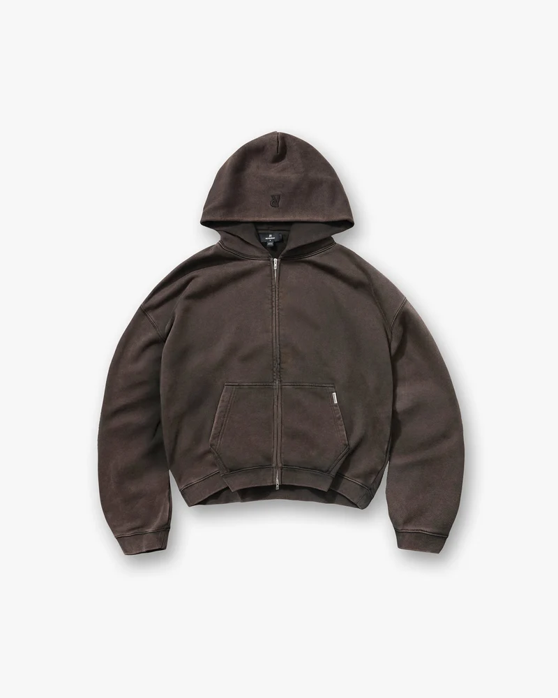 Initial Boxy Zip Through Hoodie - Coffee