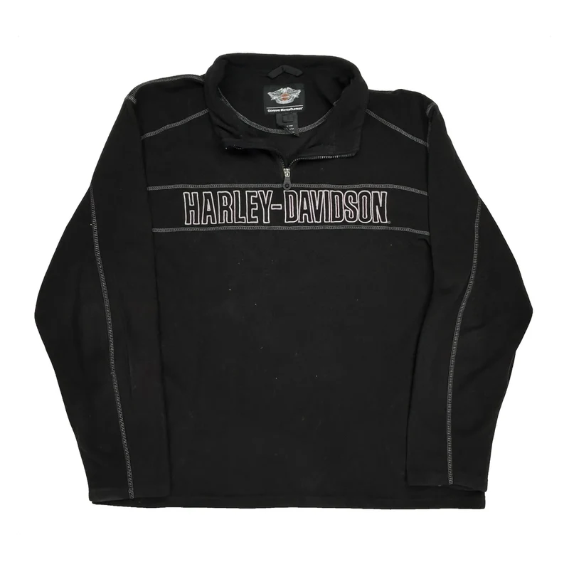 Genuine Motorclothes Harley Davidson Spellout 1/4 Zip - 2XL Black Polyester