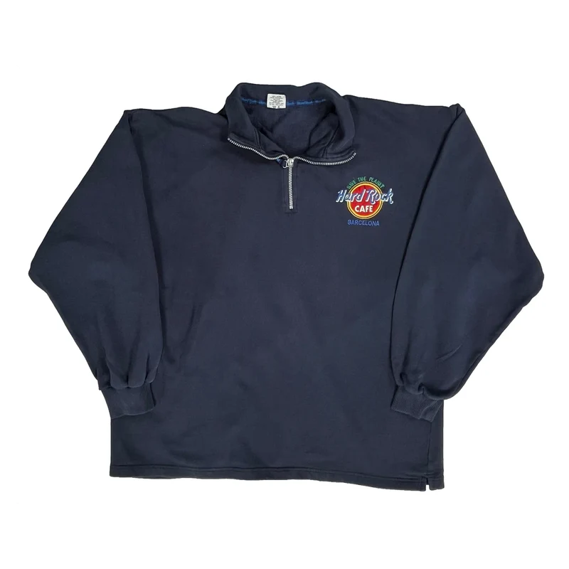 Barcelona Hard Rock Cafe Collared 1/4 Zip - Large Navy Cotton