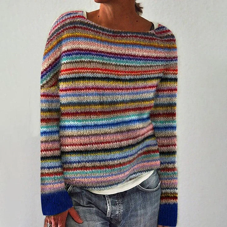 Lioraen – Women’s Knitted Striped Jumper with Long Sleeves