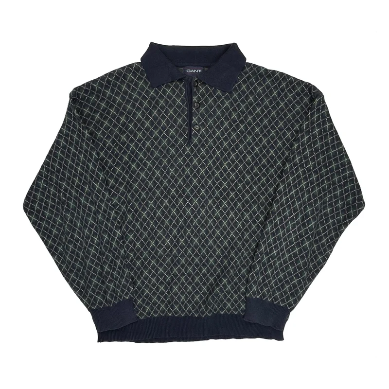 Gant Argyle Jumper - Small Navy Cotton