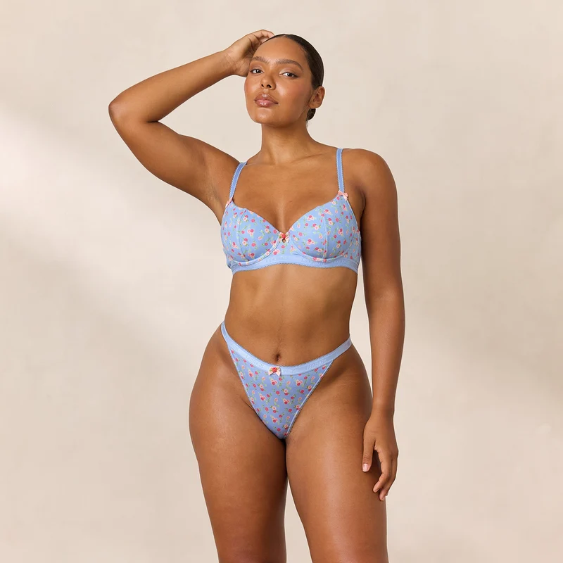 Rosebud Ribbed Balcony BH - Blauwe Bloemenprint