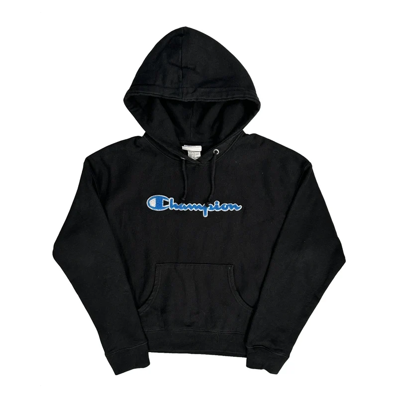 Reverse Weave Champion Spellout Hoodie - Medium Black Cotton
