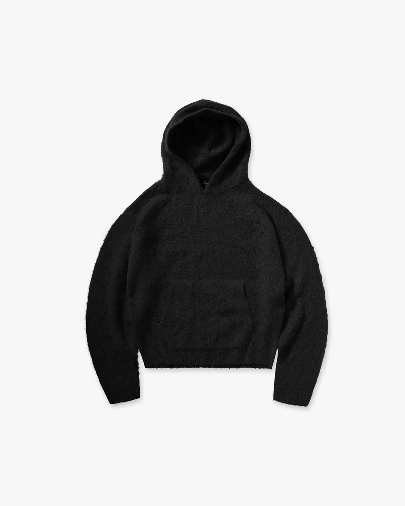 Textured Borg Hoodie - Jet Black