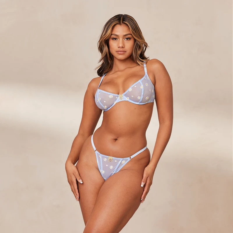 Sheer Floral Balcony BH - Blauw