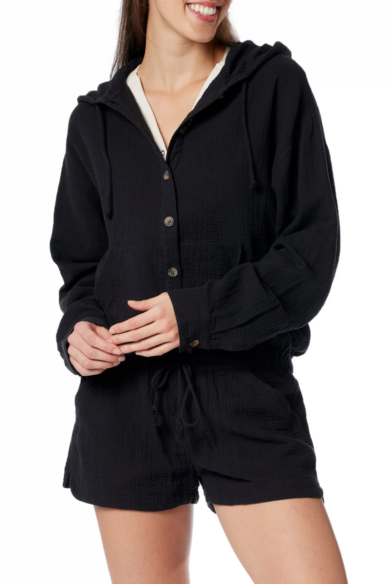 Renata Gauze Button-Up Hoodie