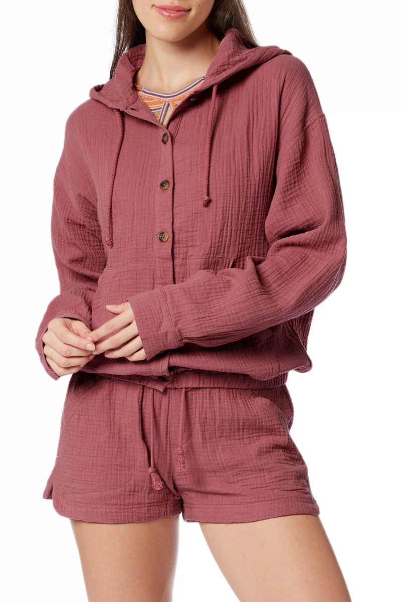 Renata Gauze Button-Up Hoodie