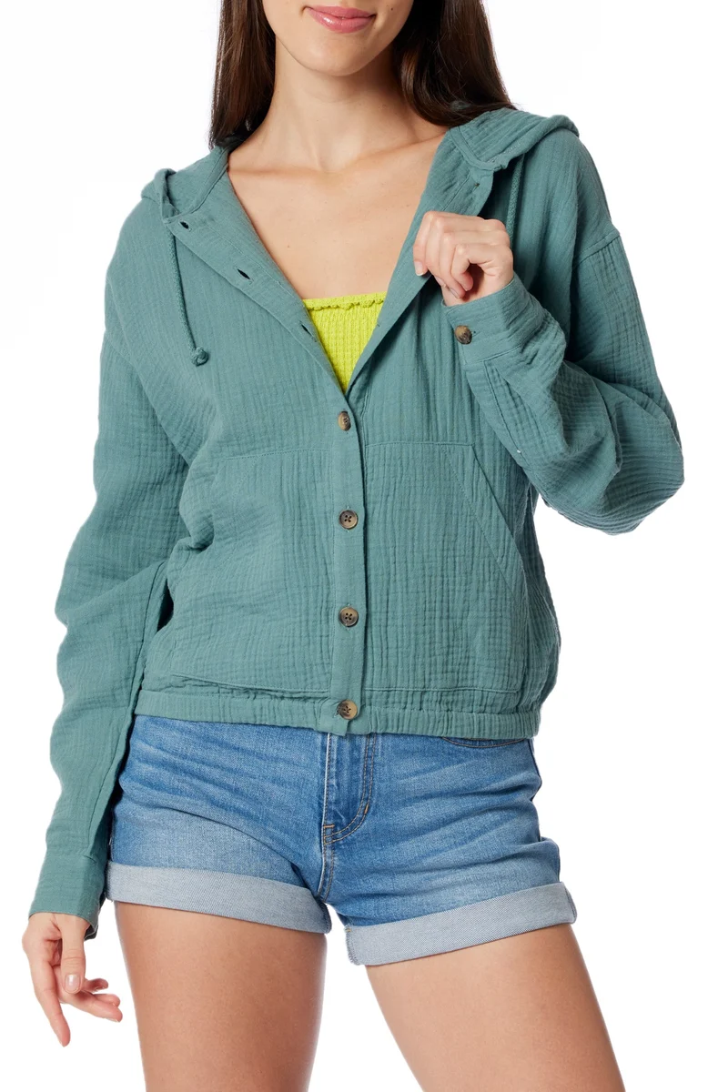 Renata Gauze Button-Up Hoodie