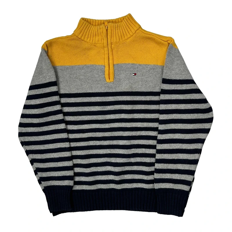 Age 6 Tommy Hilfiger Striped 1/4 Zip - XS Grey Cotton