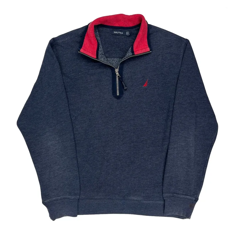 Nautica Collared 1/4 Zip - Large Blue Cotton Blend