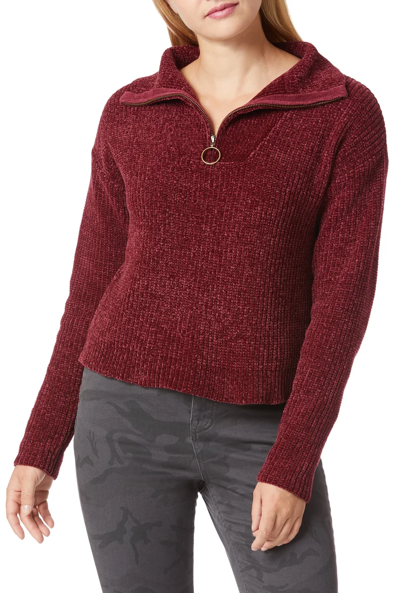 Chenille Mock Neck Zip Sweater