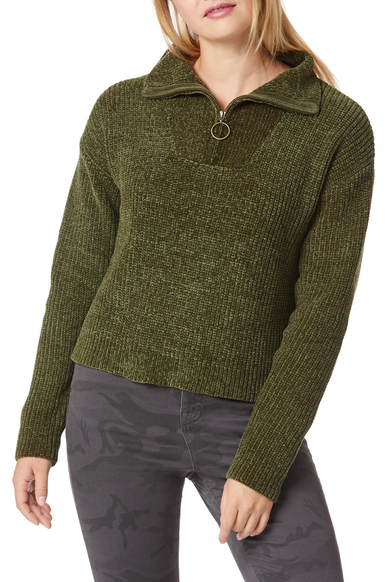 Chenille Mock Neck Zip Sweater