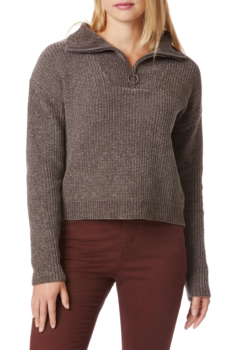 Chenille Mock Neck Zip Sweater