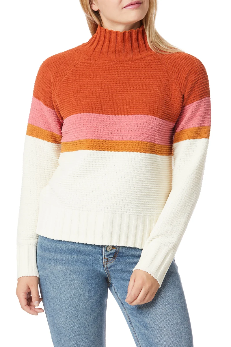 Chenille Colorblock Mock Neck Sweater