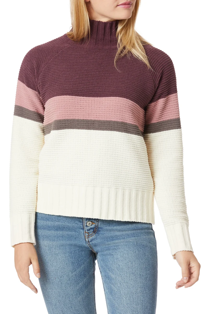 Chenille Colorblock Mock Neck Sweater