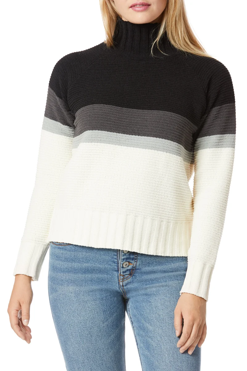 Chenille Colorblock Mock Neck Sweater